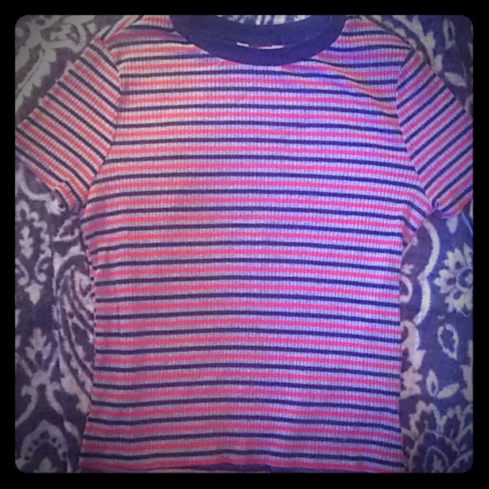 Red blue and gray striped shirt